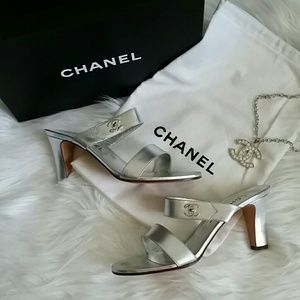 Silver Chanel Heeled Sandals